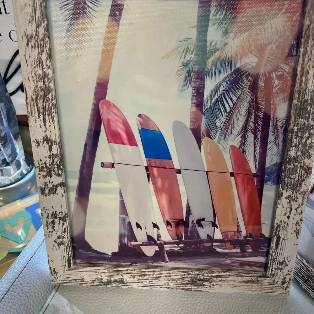 2  Framed Canvas Beach Photos & Rustic Distressed Photo Frame Set of 2 #DCYC